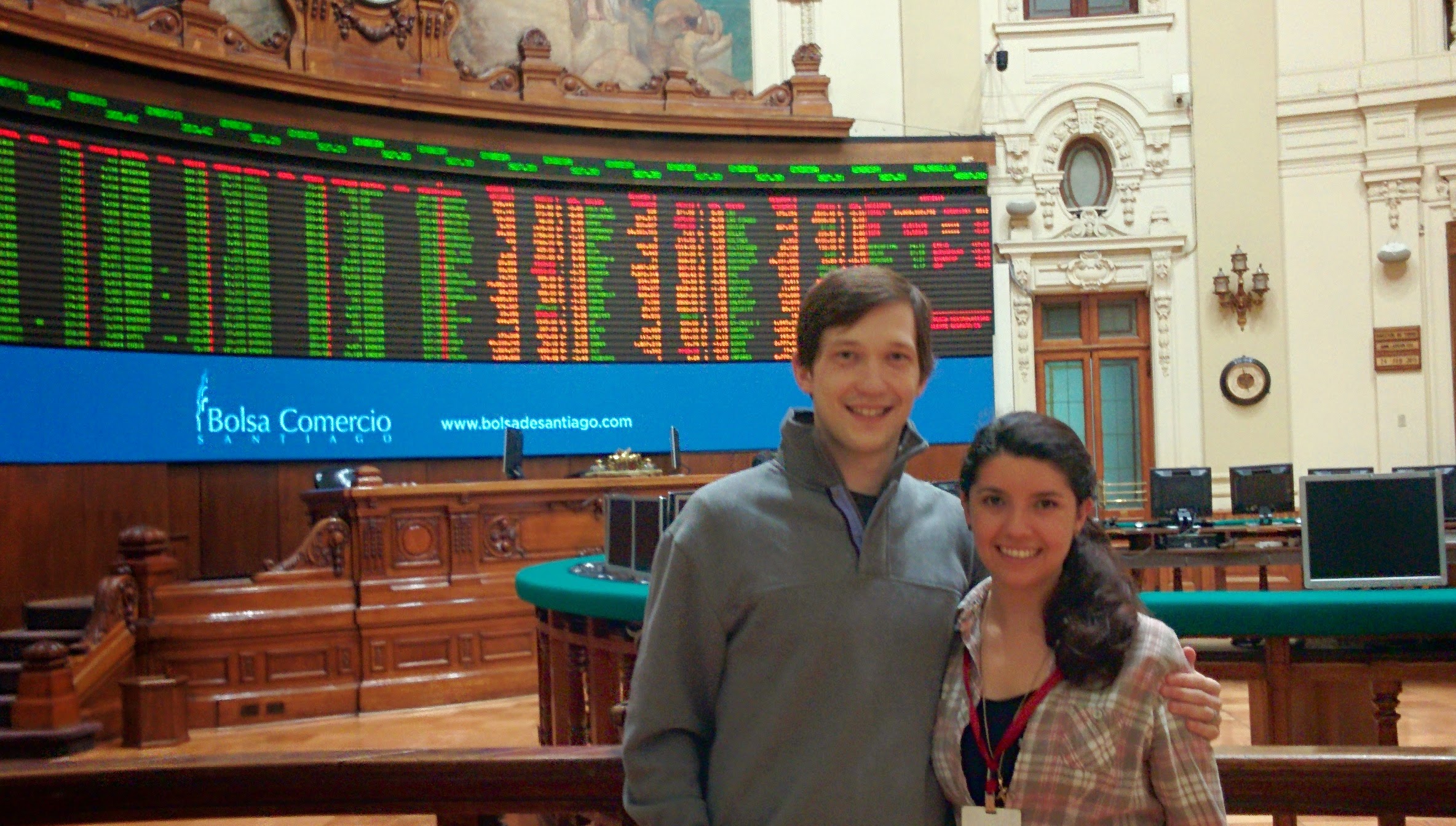 My wife and I in 2013 at the Chilean Stock Exchange